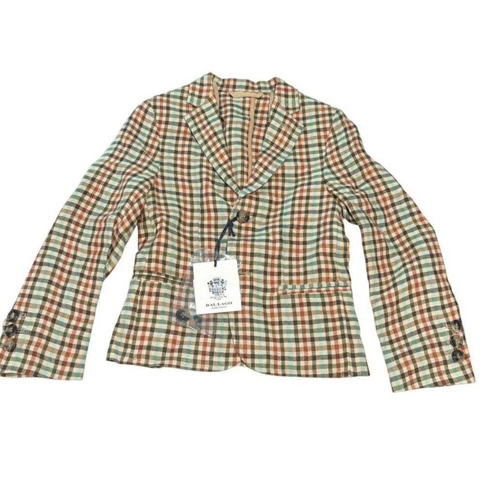 Dal Lago Linen Isaac Plaid Jacket Size 4 Multicolor Made In Italy NWT